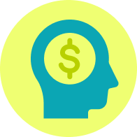 Icon of a person's head with a dollar sign inside